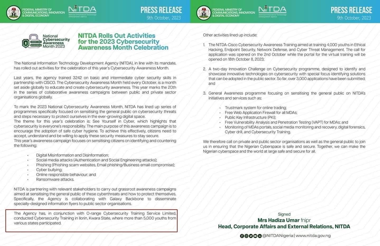 The NITDA free cybersecurity training